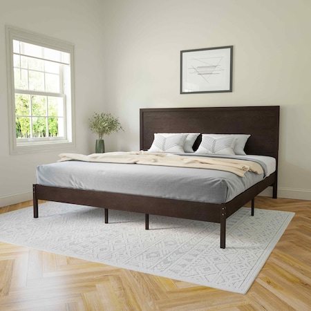 Flash Furniture DK Brown King Wooden Platform Bed with Headboard MG-09004KB-K-DKBRN-GG